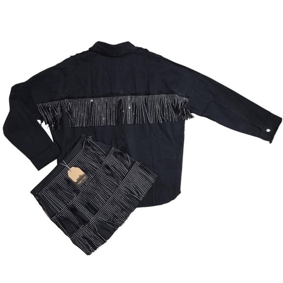 Main Strip Stud Fringe Black Mini Skirt LS40298 - Picture 10 of 11